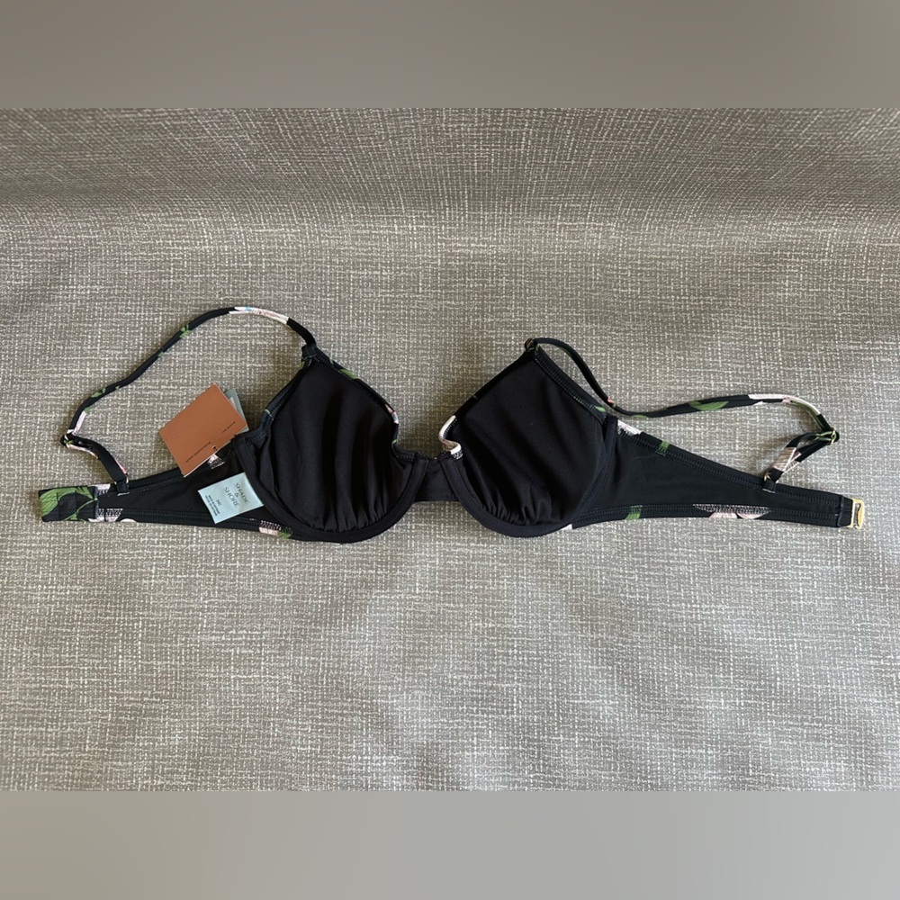 Shade & Shore Black Floral Bikini top Size 34C Removable pads - Picture 4 of 10